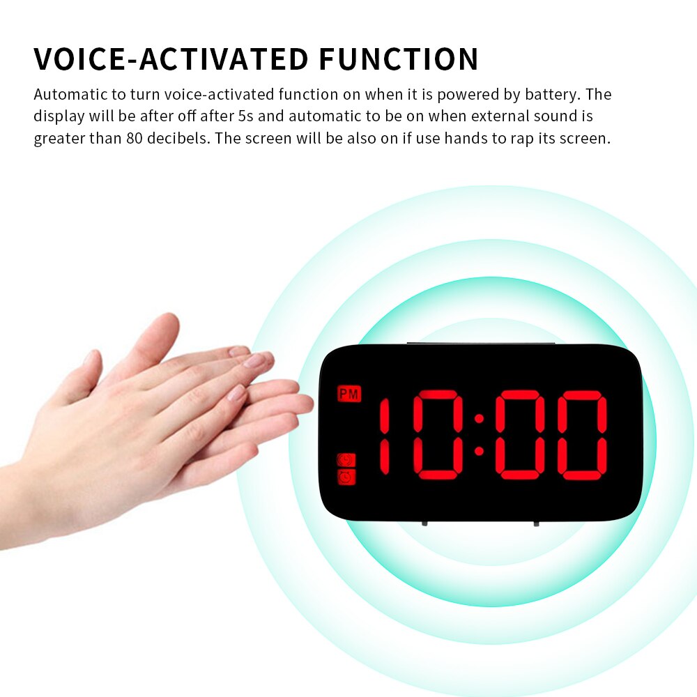 Voice-activated Alarm Clock LED Digital Display with Separate Snooze Button 12/24 Hour Setting USB Rechargeable for Bedroom