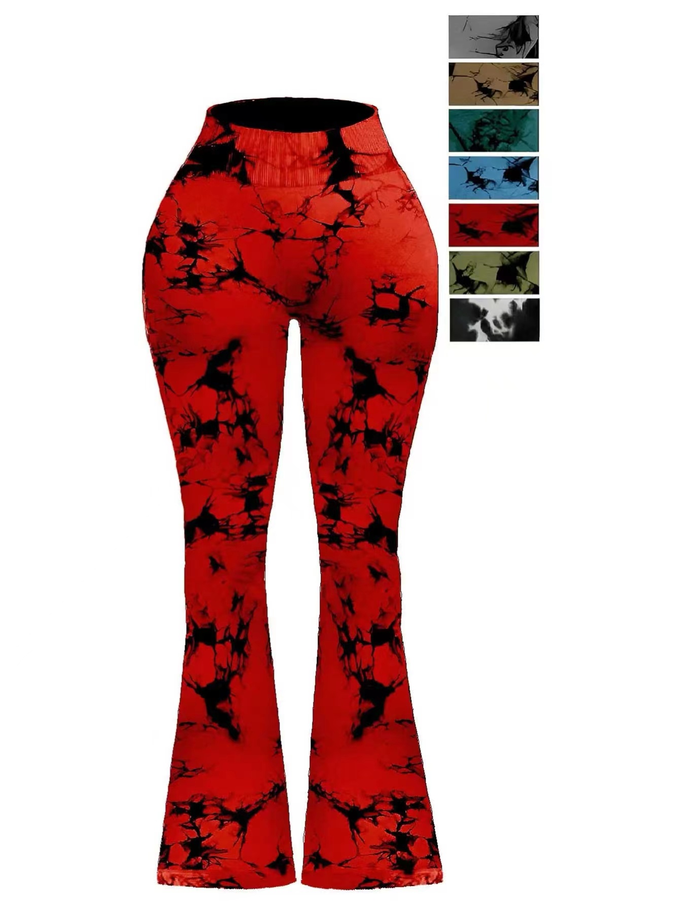 Nahtlose, enge, atmungsaktive Damenhose mit hoher Taille und elastischem Batikmuster und schmalem Schlag: XL / verrotten