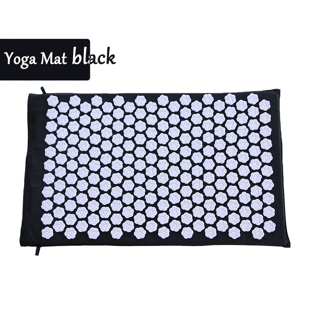 Lager Yoga Acupressure Mat and Pillow Set, with Bag,Non Slip ,Back and Neck Pain Relief and Muscle Relaxation Massage Cushion: BLACK Mat