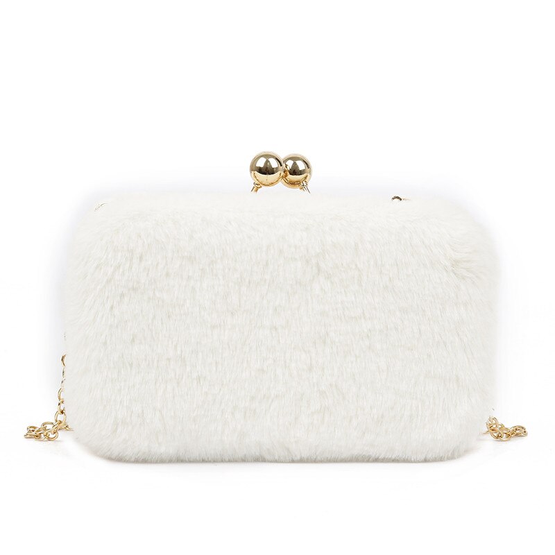 Lykanefu vinter aftentaske dame clutch pung kvinder taske med kæde bryllup clutches fest håndpunge små skuldertasker: Hvid