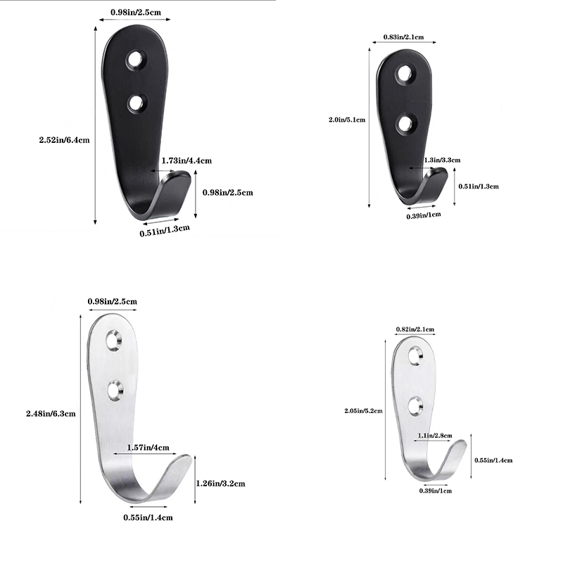 Wandkapstokken, 6-pack zwarte kapstokken, aan de muur gemonteerde enkele deurhaken, grote J metalen haken voor keuken, slaapkamer, badkamer