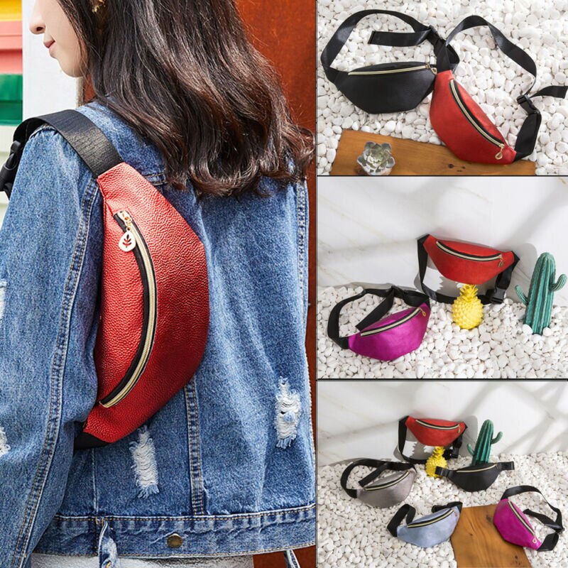 Vanntett midje fanny pack belte bag veske reise sport hip veske menn kvinner rygg dame pu ensfarget midje pakker