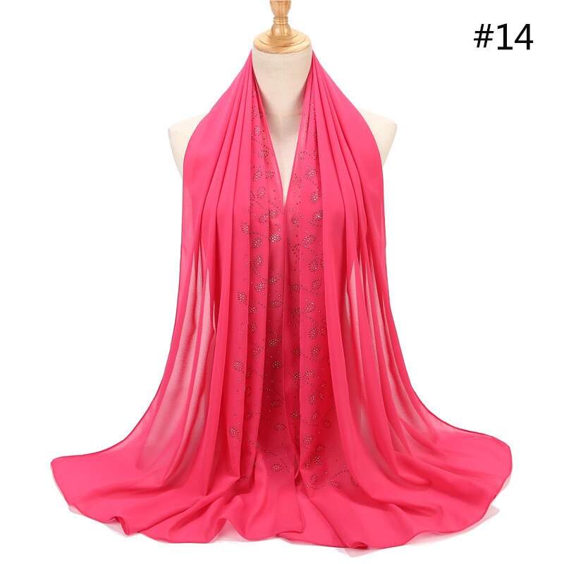 NEUE frauen strass Chiffon-feste farbe muslimischen kopf schal schals und wickelt pashmina bandana weiblich foulard hijab speichert: 6