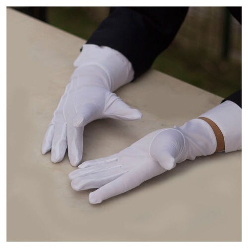 Guantes de esmoquin para hombre, Blanco sólido, , ceremonia de boda, uniforme Formal, banda de guardia, Butler