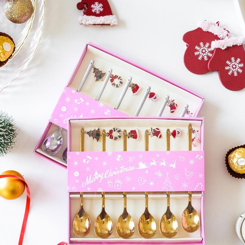 Year Metal Merry Christmas Spoons Xmas Party Tableware Ornaments Christmas Decorations Coffee Dessert Spoon Home Table