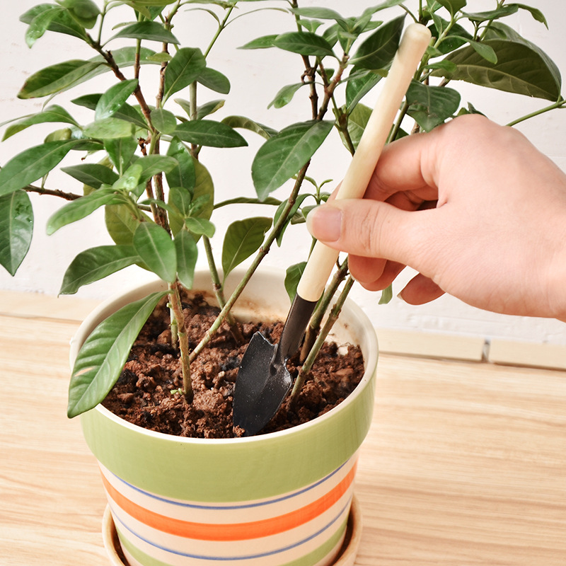 B -3 st mini trädgårdsredskap set gjutna aluminium huvud krukväxter spade kratta spade för blommor krukväxt gräva ogräsrensning