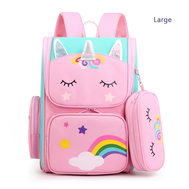 Kinderen 3D Waterdichte Lichtgewicht School Rugzak Orthopedische Boekentas Meisjes Leuke Regenboog Schooltas Hoge Capaciteit Sac: Pink Large