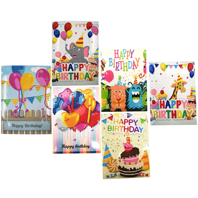 Cartes de vœux joyeux anniversaire diamant peinture | Rond 5d, kits de cartes de vœux, peinture diamant, broderie diamant, 13x18cm