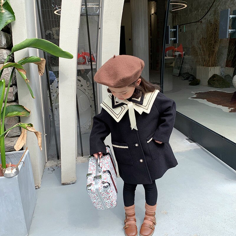 Dtxd – manteau en laine Long et épais, Style anglais, tenue de fête élégante pour enfants de 2 à 8 ans: 2T