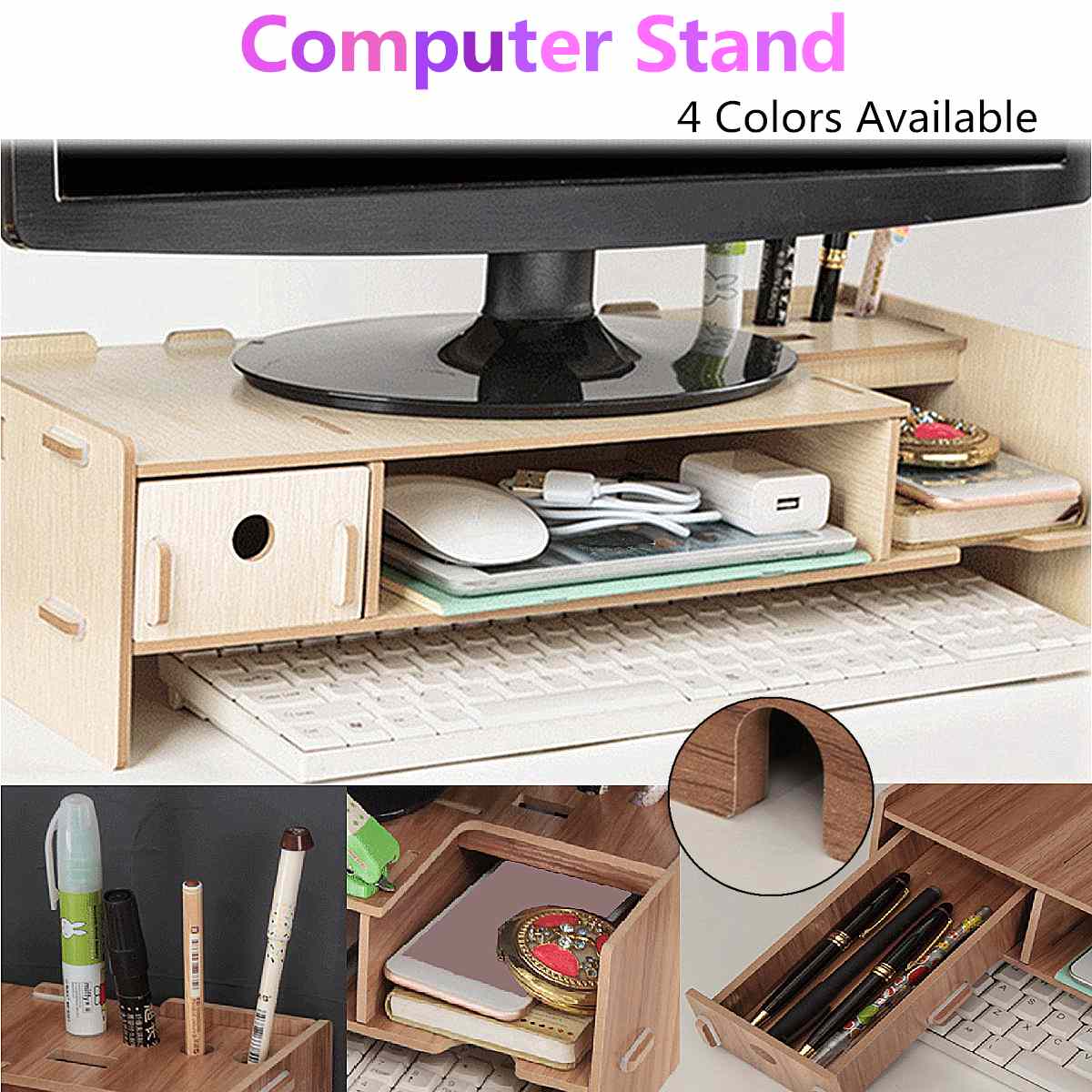 Wooden Multi-function Desktop Monitor Stand Computer Screen Riser Shelf Plinth Strong Laptop Stand Desk Holder For Notebook TV