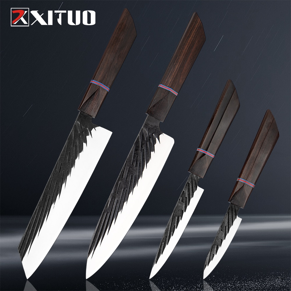 XITUO Chef Knife 440C Steel Handmade Forged Japanese Sharp Meat Cleaver Kiritsuke Santoku Utility Paring Knife Cooking Tools