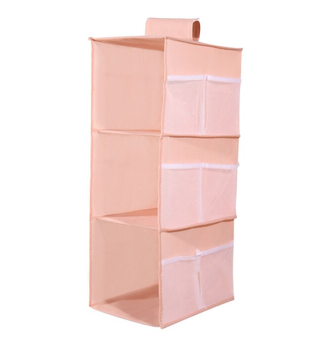 Multi Layer Wardrobe Closet Organizer Shelf Hanging Shelf Non-woven Fabric Foldable Bra Clothes Storage Rack Holder Organiser: Pink Three layers