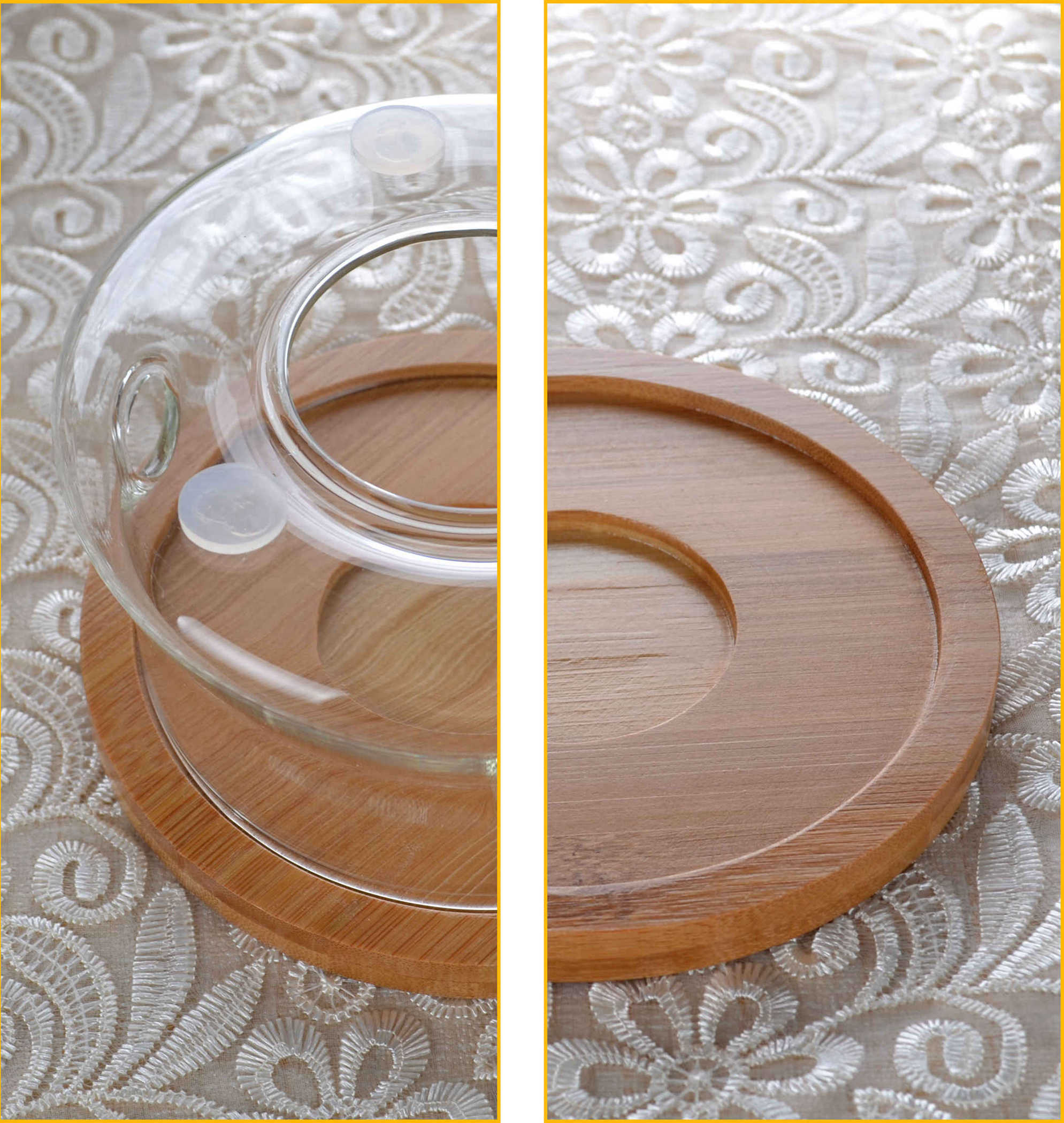 1x Hittebestendige Glazen Theepot Warmer Met Natuurlijke Bamboe Bodem Plaat Basis Voor Thee Pot & Koffie Pot