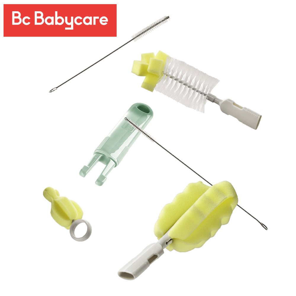 BC Babycare – ensemble de 6 pièces, éponge de nettoyage de biberons pour bébés, outils de brosse de nettoyage de tétines factices pour nourrissons, ensemble de brosses de paille