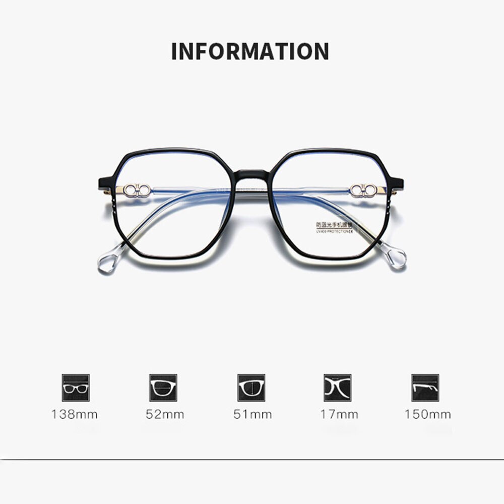 Metal Myopia Glasses Women&men Big Frame Polygon Myopia Glasses Anti-blue Light Eyeglasses Student Shortsight Eyewear