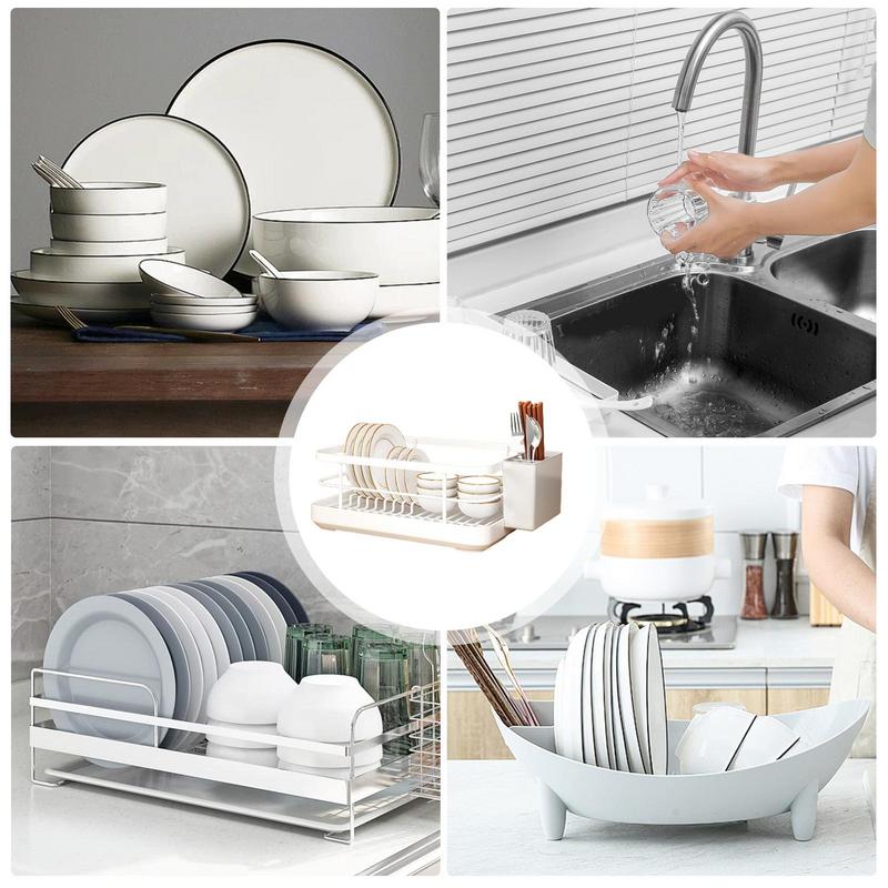 Dish Drying Rack Utensil Drainer With Utensil Holder Dish Organizer Drying Dish Rack With Drip Tray For Bowls And Plates