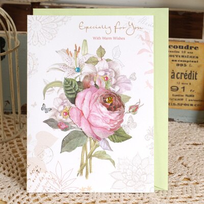 Jahrgang Grußkarten Papier 3D Blume Karten Für Geburtstag: Wunsch 1602 II 09