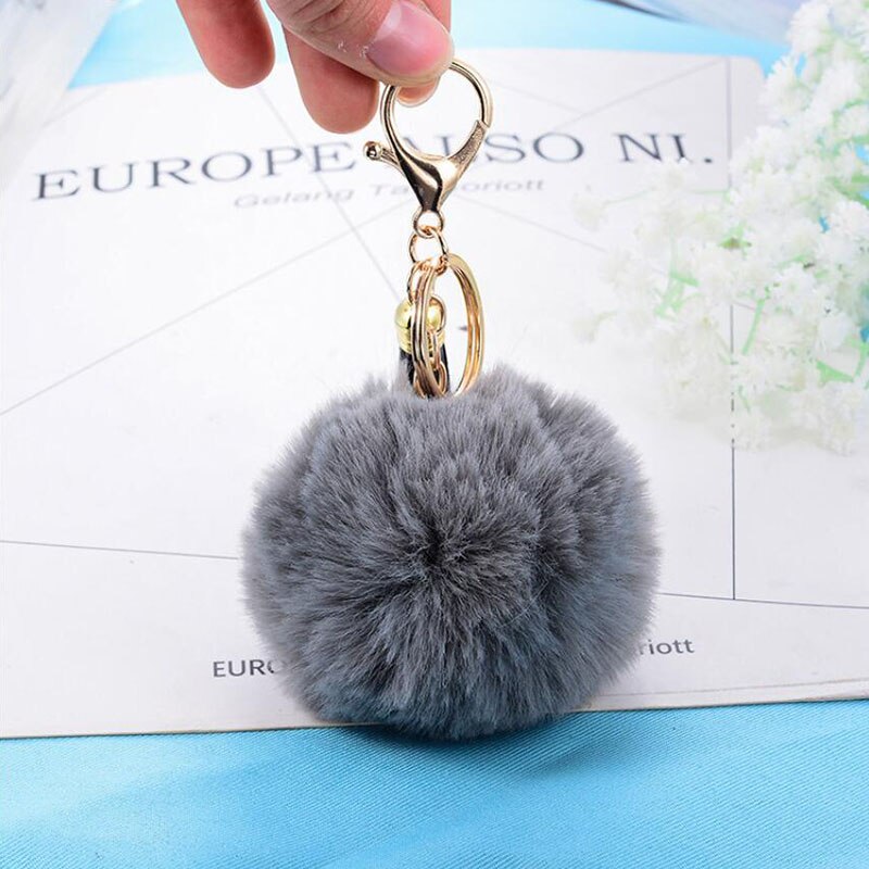 Nøglering pels ball pom pom nøglering pompon kunstig kanin pels fluffy nøgleringe bil taske nøglering nips til kvinder dame: Lysegul