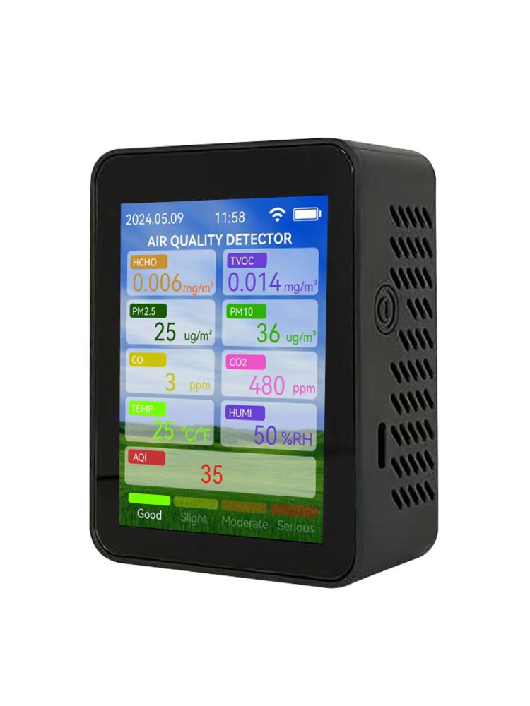Tuya WiFi Air Meter Haushalt HCHO TVOC Kohlenmonoxid CO2 PM2,5 PM10 Tester Tragbare Temperatur Feuchtigkeit Detektor: Black