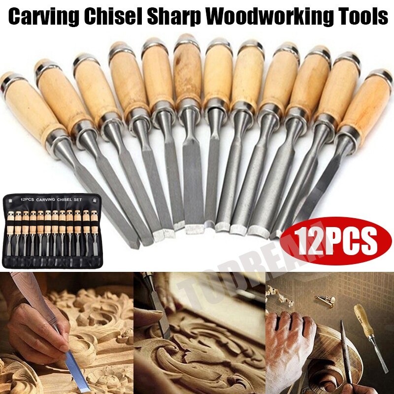 12pcs/set Wood Carving Set Carving Knife Tools Set Woodworking Hand Tools Handmade Craft Lathe Gouges Tools Knife