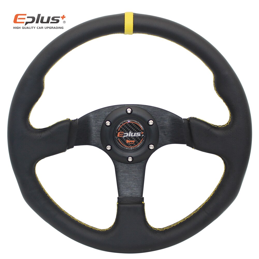 Eplus bilstyling sportratt alcanta pvc universal 14 tum 350mm aluminium eftermontering modifierad röd gul