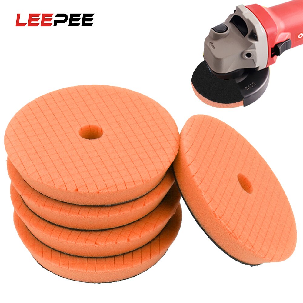 LEEPEE-Juego de almohadillas de espuma para pulir el coche, Kit de 5 pulgadas, esponja de encerado de disco abrasivo, estilismo para el coche, 5 unids/set