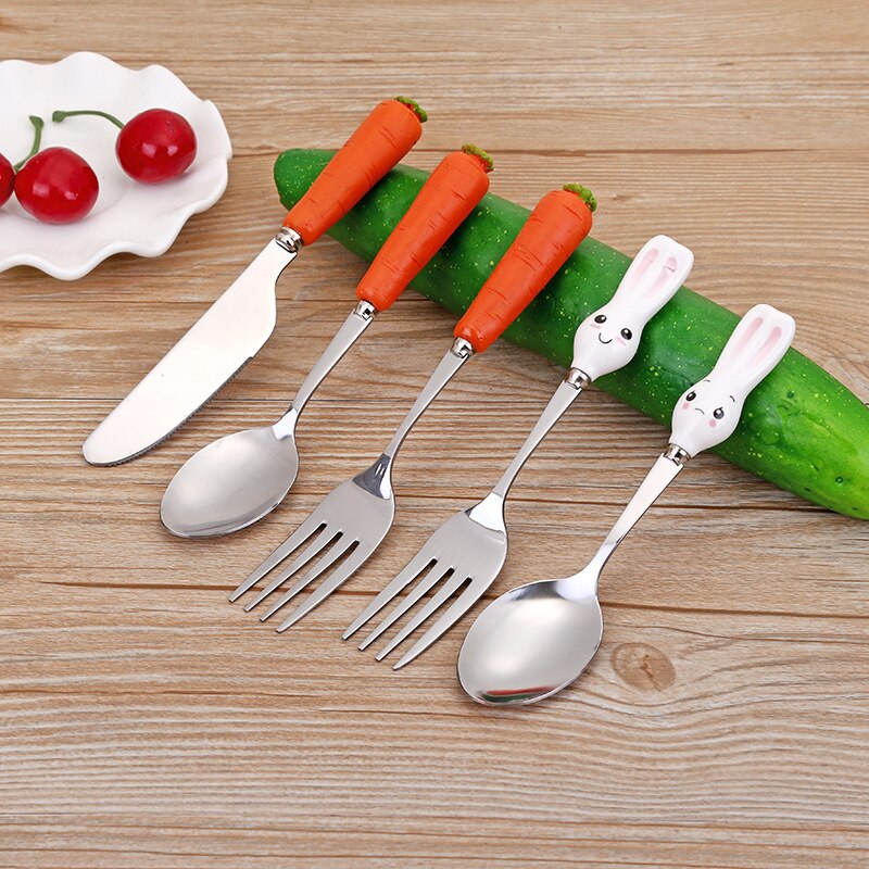 3/2/1 pièces/ensemble bébé enfants alimentation en acier inoxydable dessin animé belle couverts occidentaux pour la vaisselle de cuisine de ménage