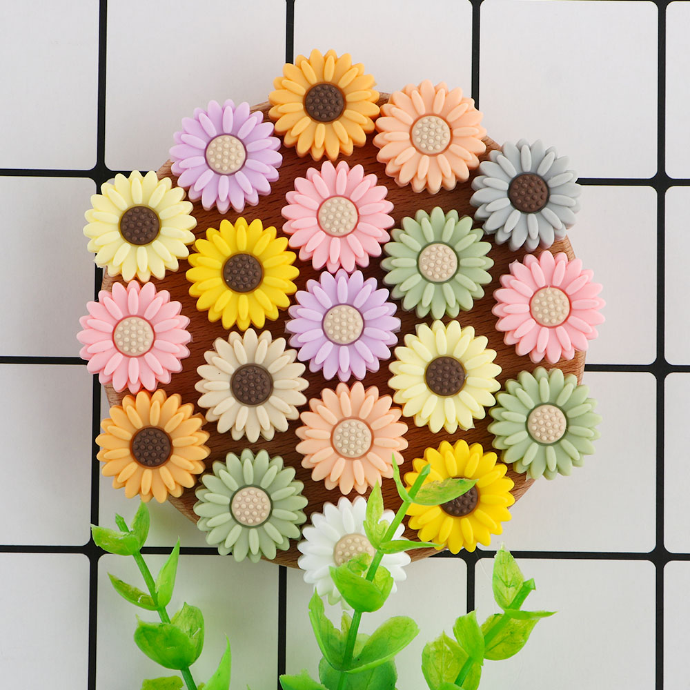 Sunrony 10 Stück Mini Blatt Blume Silikon Perlen für Schmuckherstellung Lebensmittelqualität DIY Schnullerkette Halskette Zubehör Babyspielzeug