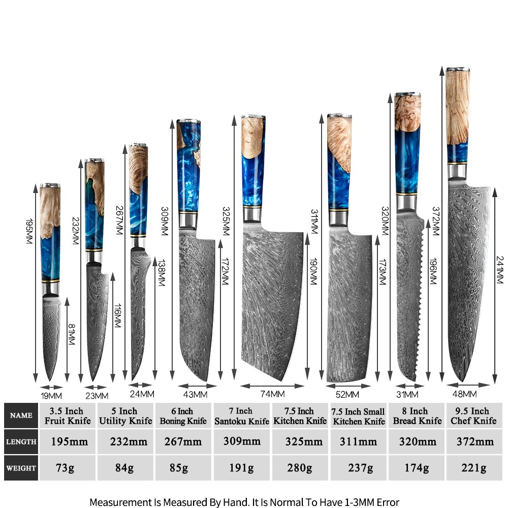 Damascus Steel Butcher Kitchen Chef Knives Set Chopper Meat Chopping Knife Resin Color Wood Handle Cutter Chopper Slicing Tools