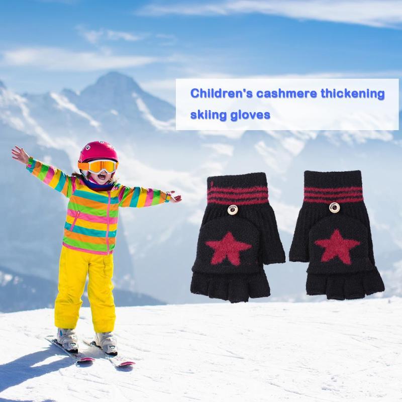 2 pçs inverno flip dedo luvas espessadas luvas de esqui estrelas dos desenhos animados mão muff