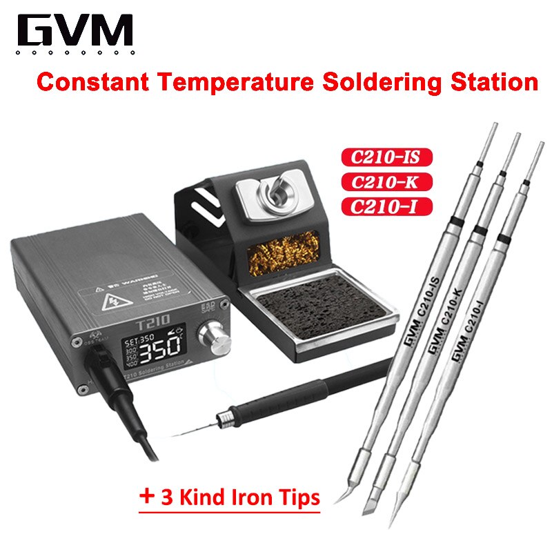Gvm  t210 digital display justerbar temperatur lödstation 2s smältplåt för mobiltelefon reparationssvetsning med  c210 spetsar