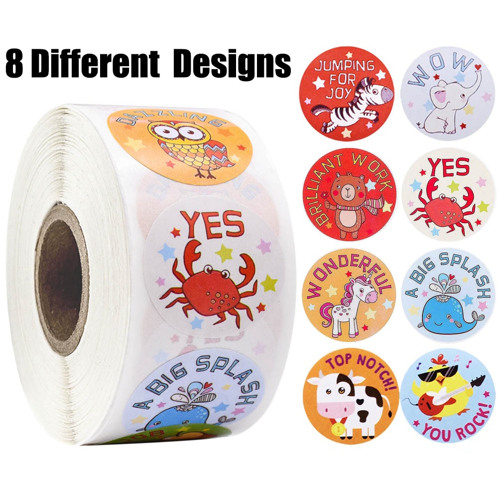 500pcs/roll Reward Stickers for Students Teachers Encouragement Sticker for Kids Motivational Stickers with Cute Animals
