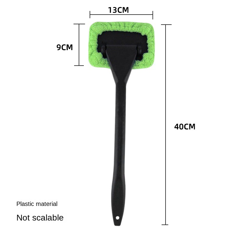 Kit de cepillo limpiador de ventanas de coche, herramienta de limpieza de parabrisas de microfibra, limpiaparabrisas de lavado de vidrio Interior de coche, almohadilla de tela reutilizable con mango largo: green