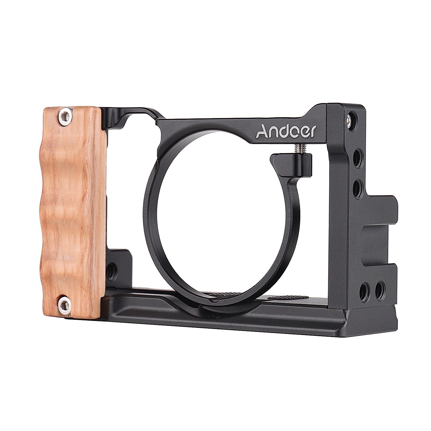 Andoer Camera Cage For Sony RX100 VI/VII with Cold Shoe Mount 1/4 Screw Wooden Handgrip Vlogging Shooting Cameras Accessories