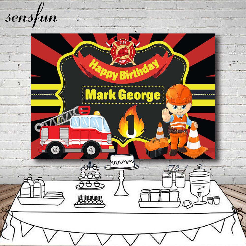 Sensfun Firemen Fire Truck Photography Backgrounds Red Black Yellow Theme Backdrop For Photo Studio 7x5FT Vinyl