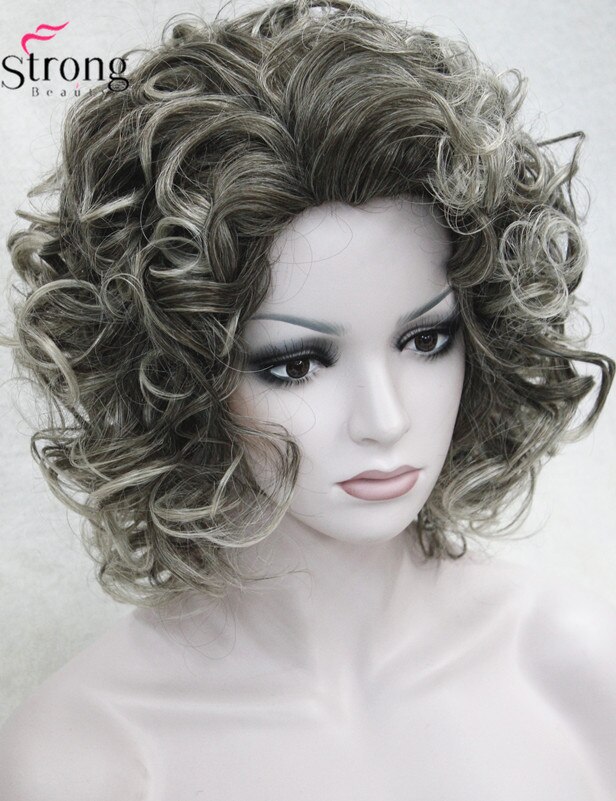 StrongBeauty Korte Stijl Krullend Capless pruik Bruin met Blonde Highlights Synthetisch Haar Pruiken voor Vrouwen KLEUR KEUZES: 6T101