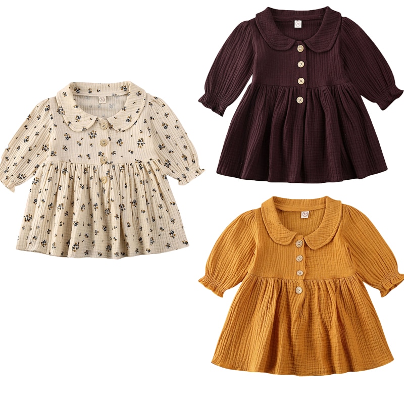 Robe Vintage pour bébés filles 0-4Y | Motif floral, manches longues, à volants, robe trapèze, Costumes de printemps, collection automne