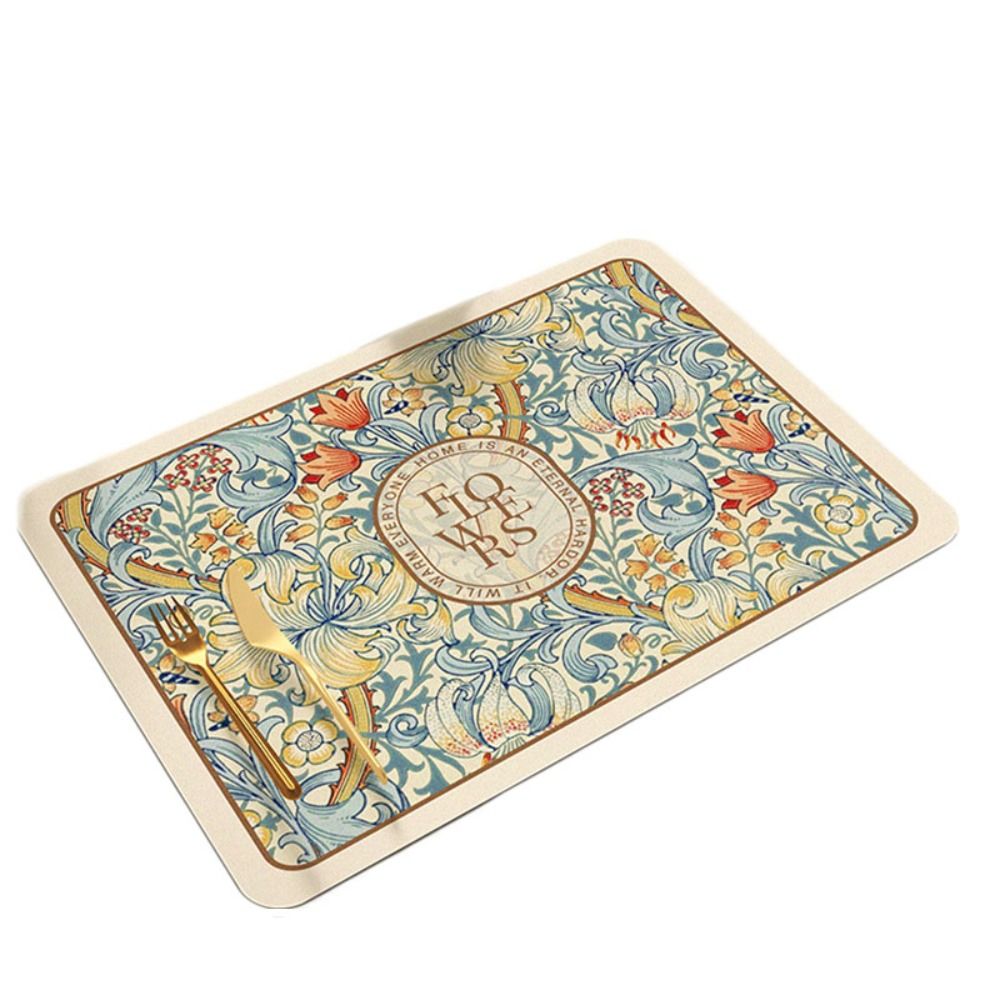 Serviesgoedkleed Superabsorberende Schoteldroogmat Bloemenprint Antislip Afvoermat Sneldrogend Vintage Afvoerkussen Tafeldecoratie: L / Blauw