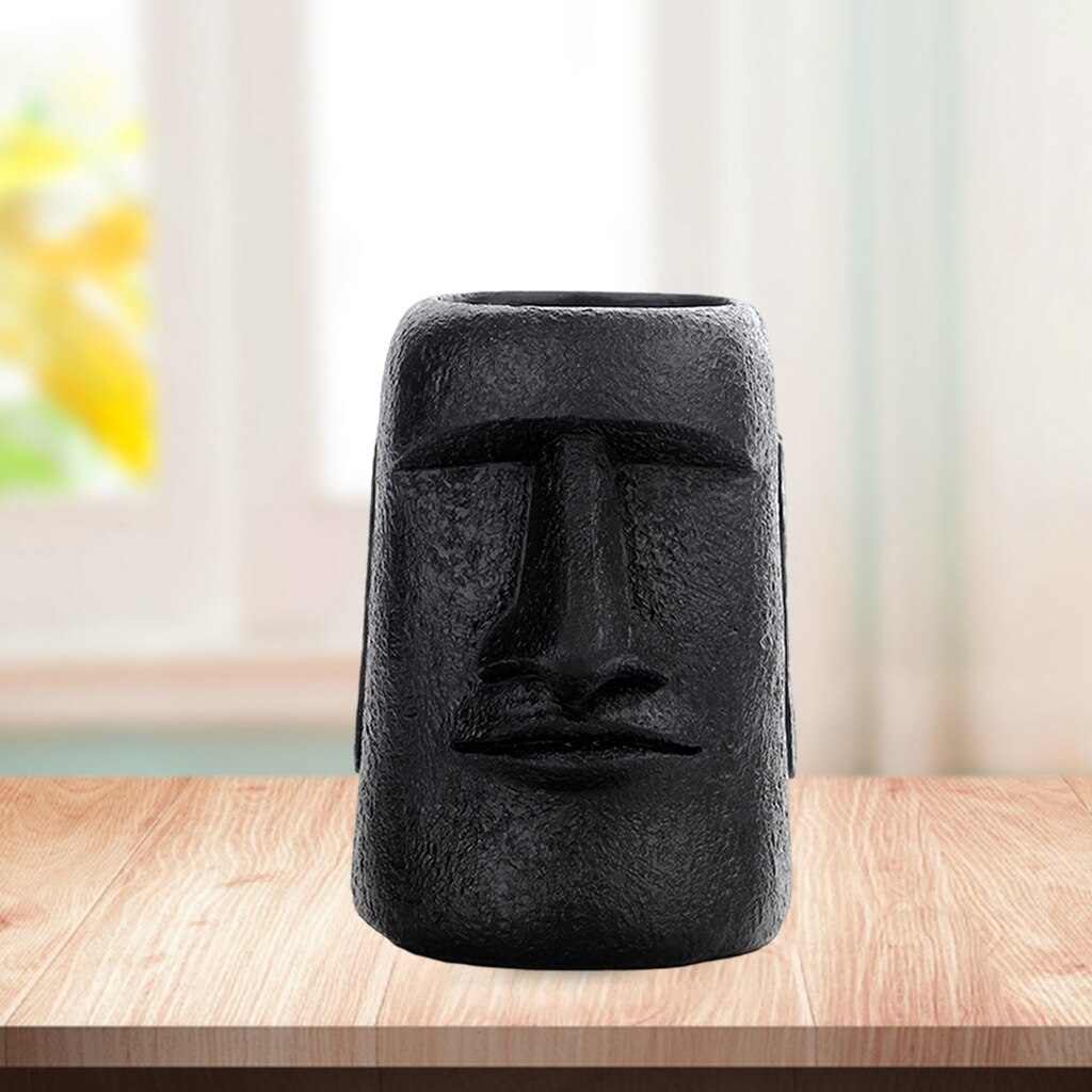 1PC Easter Island Statue Decor Retro Style Massive Megalith Ahu Akivi Monolith Moai Head Sculpture for Bedroom Ornaments: Black H