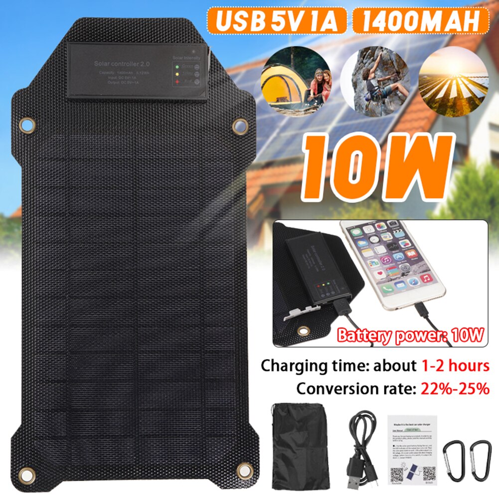 10W Outdoor Sunpower Zonnepaneel Kit 5V Usb Draagbare Zonnecellen Lader Batterij Smartphone Power Bank Voor Reizen camping Wandelen