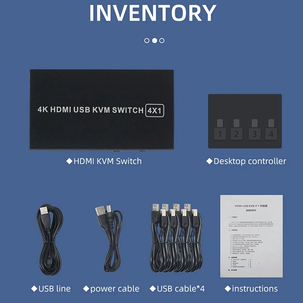 4K 60Hz HDMI KVM switch Box HDMI USB KVM Switch 4 in 1 out with Desktop controller Support 4 Monitor Mouse Keyboard PC Laptop