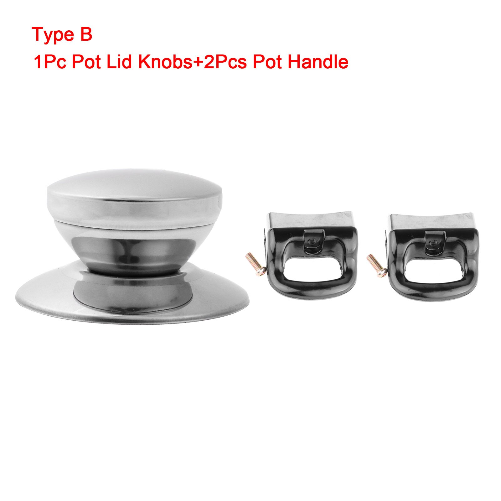 Universal Cookware Lids Knobs Stainless Steel Pot Pan Handles Kitchen Cooker Hand Grip Detachable Cooking Replacement Pot Handle: Silver Black B