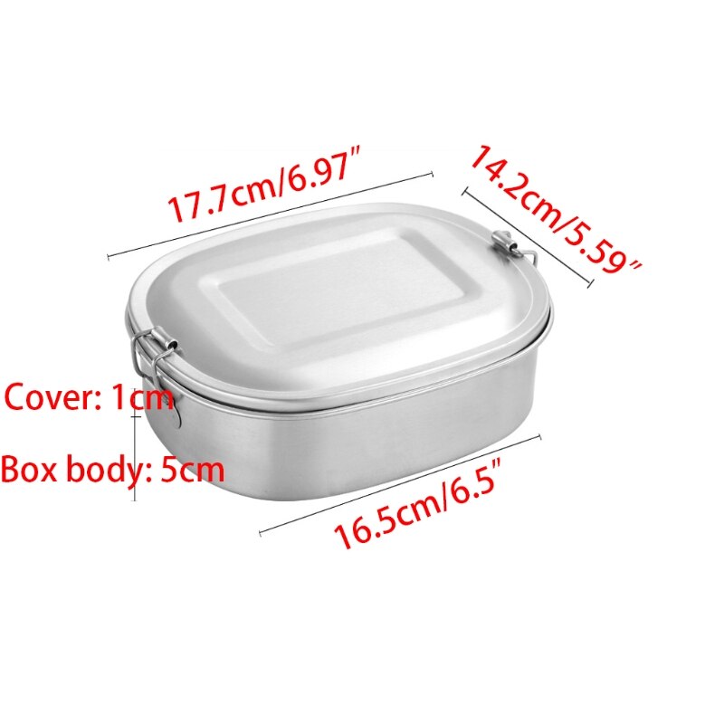 304 Stainless Steel Square Lunch Box Bento Food Picnic Container Snack Breakfast 667A
