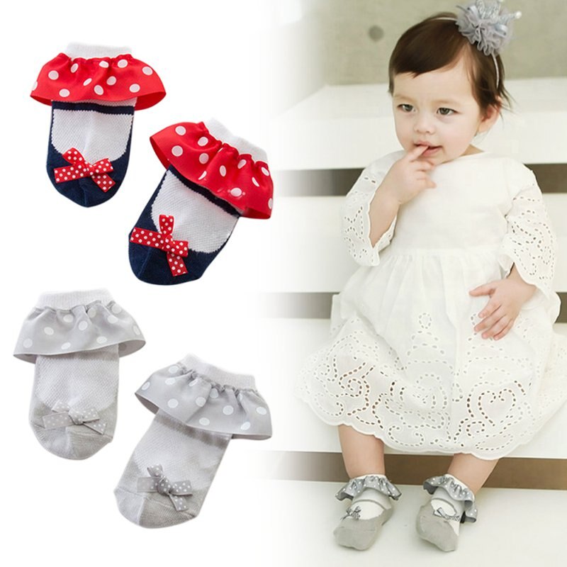 Sweet Toddler Baby Girl Slippers Bow Dots Princess Lace Soft Cotton Short Socks