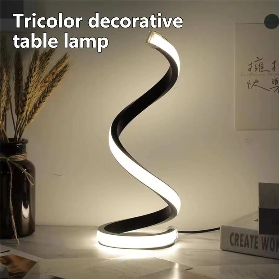 Spiral led natlampe dæmpbar 3 farver bordlampe til stue kontor skrivebord soveværelse sengelampe usb-stik