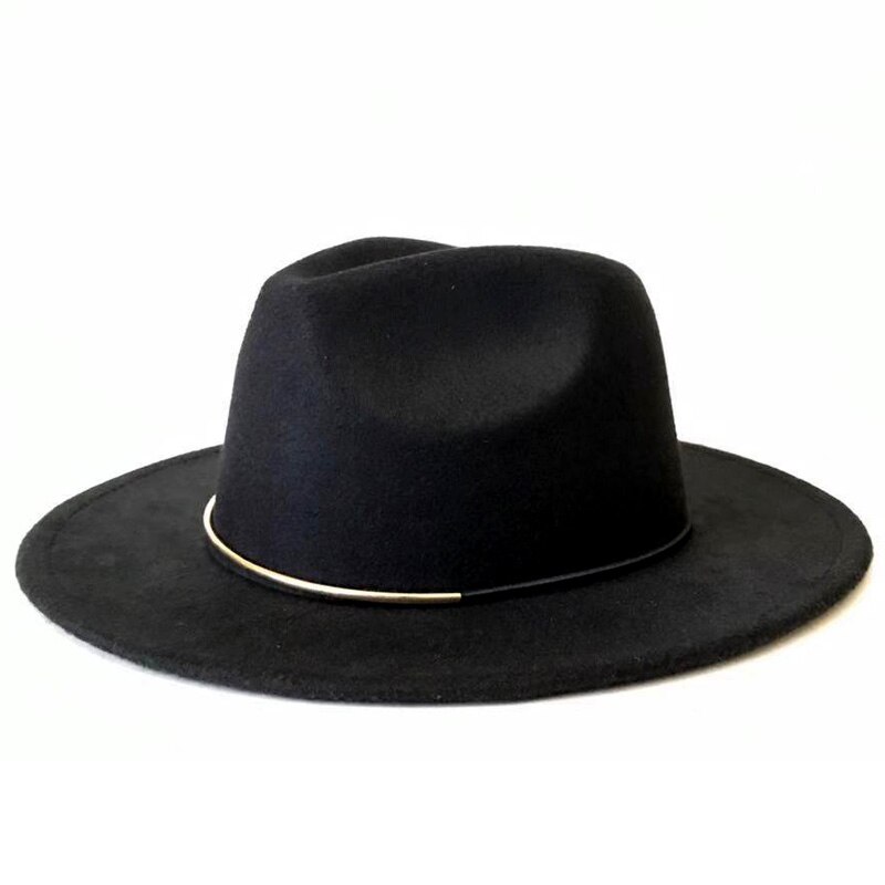 Med bred rand hue gentleman dame vinter efterår jazz kasketter kvinder mænd uld vintage hatte gangster trilby filt fedora hat: Sort