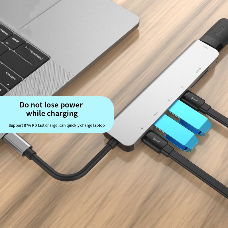 O novo 7-em-1 multifuncional HUBTYPE-C docking station usb3.0hdmi liga de alumínio hub dp carga rápida