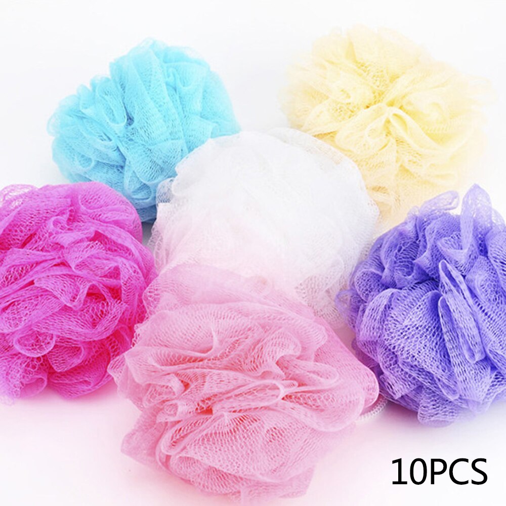 1 stk blød loofah bad blomst bad kugle netto kugle rengøring eksfolierende bad brusebad svamp mesh tilfældigt: 10 stk tilfældig