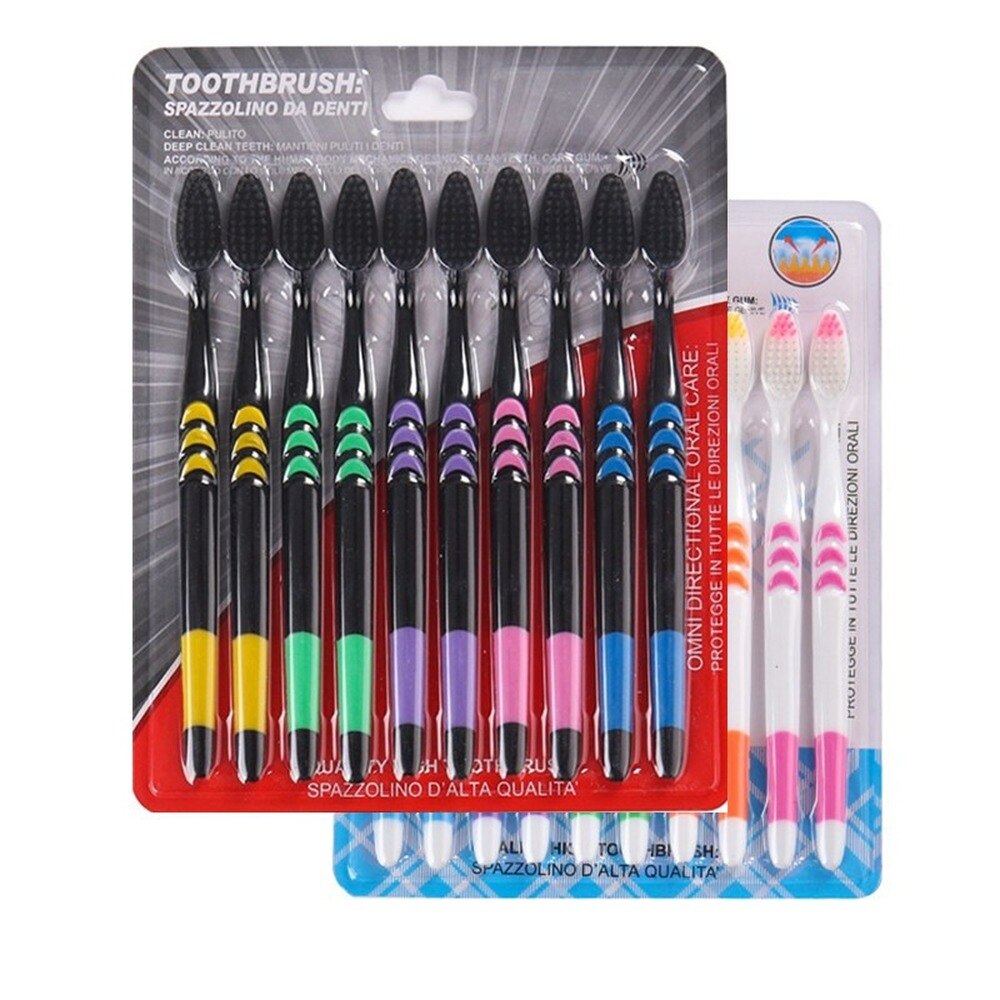 Cepillo de dientes de 10 Uds para la familia, cepillo de dientes suave de bambú, carbón para adultos, gel fino para el hogar, cepillos de limpieza de dientes saludables unisex