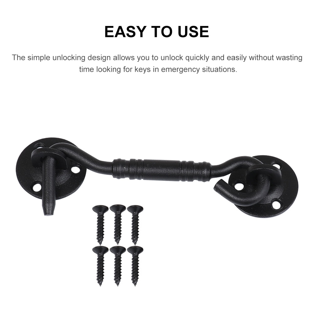 4inch Black Home Security With 6 Screws Barn Door Lock Cabin Stainless Steel Hook Eye Latch For Window Garage Rustic Bedroom